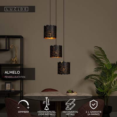 Lucide ALMELO - Pendelleuchten - 3xE27 - Schwarz